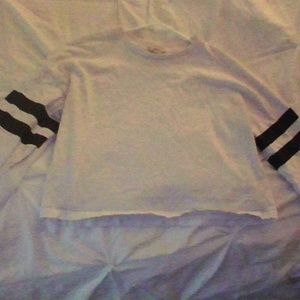 White Long Sleeved Cropped Top with Black Stripes